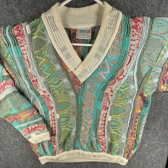COOGI Australia Sweater Easter Pastel Colorful Medium Knit 3D V Neck Heavyweight - Picture 1 of 16